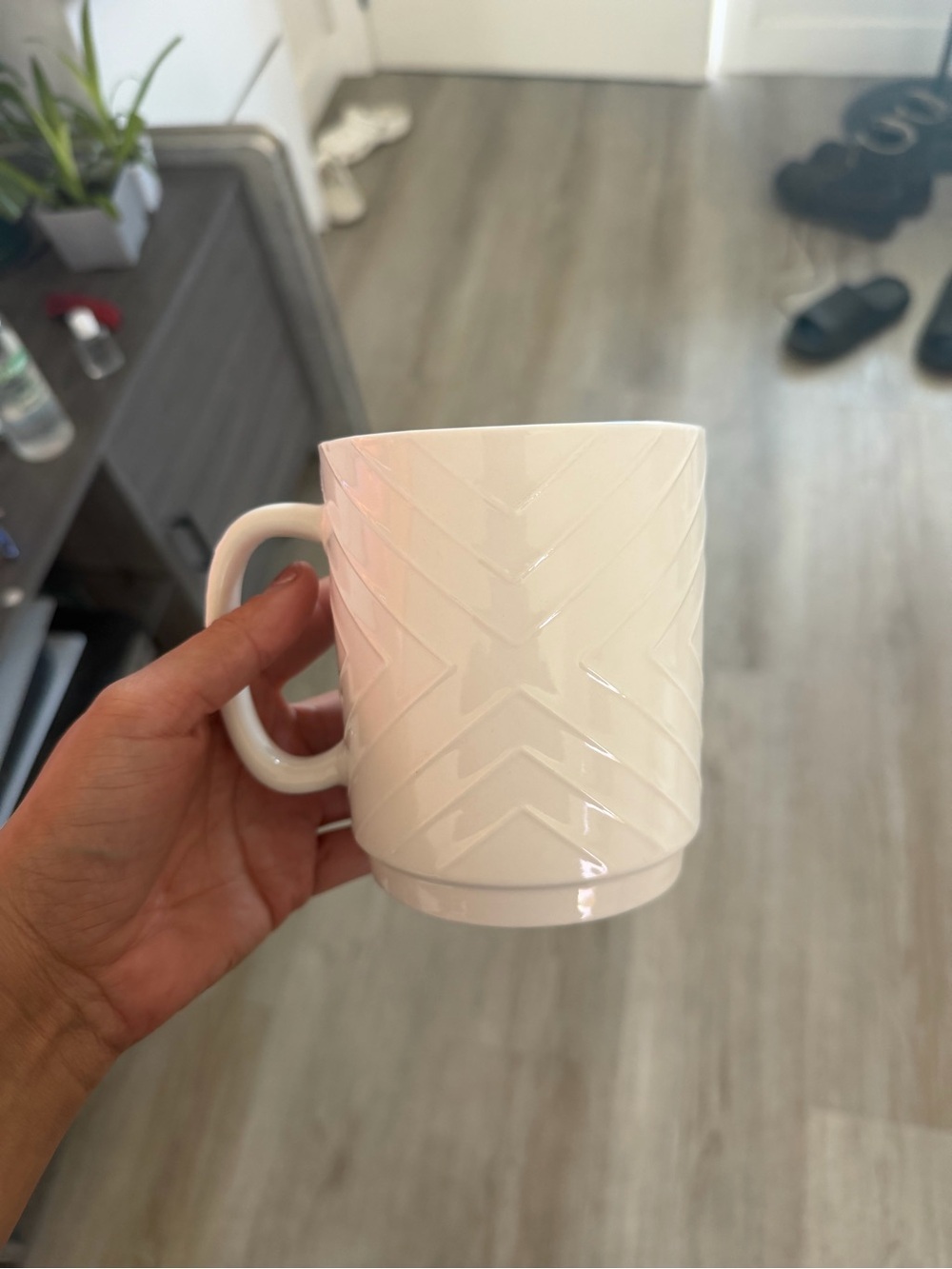 White Chevron Ceramic Mug - Unbranded